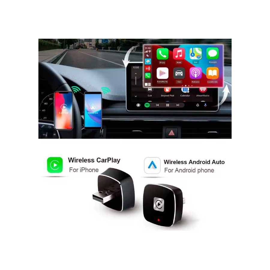 Adaptador sem fios Carplay-Android com ligação USB