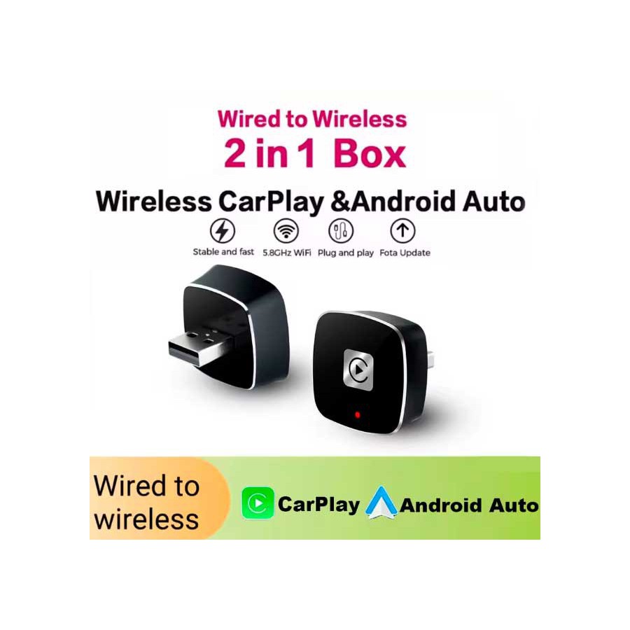 2-in-1 Wireless CarPlay Adapter for Android iPhone, Wired to Wireless CarPlay Box, USB Connection