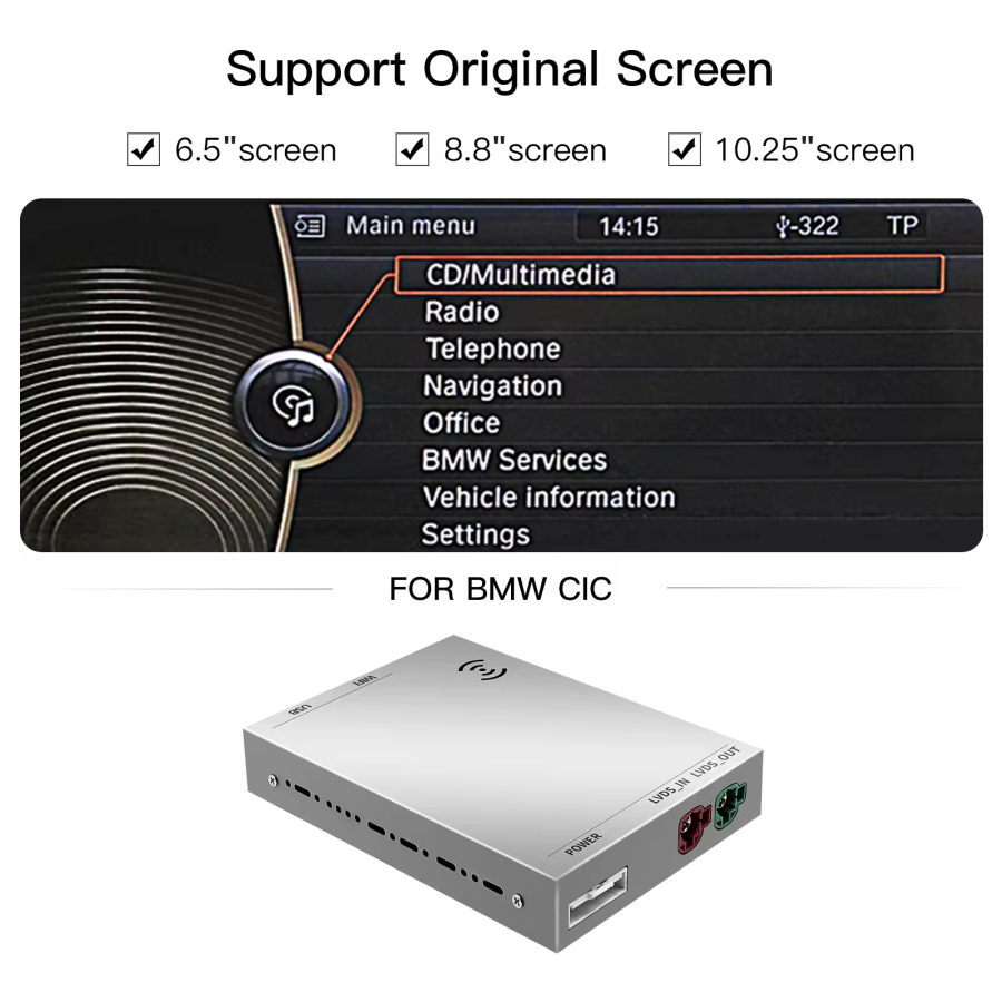 Interface multimídia sem fio Apple CarPlay decodificador para BMW CIC
