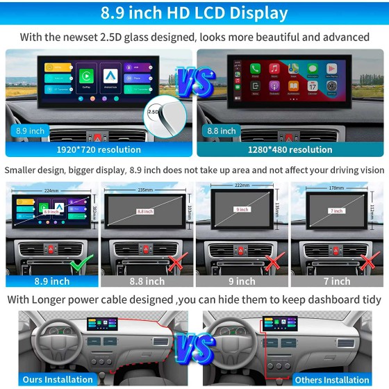 CarPlay Android Auto Screen 8.9"  Portable