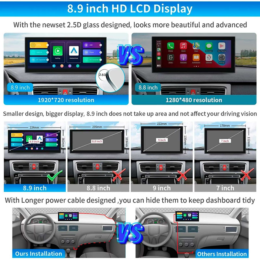 Schermo CarPlay Android Auto da 8,9" portatile