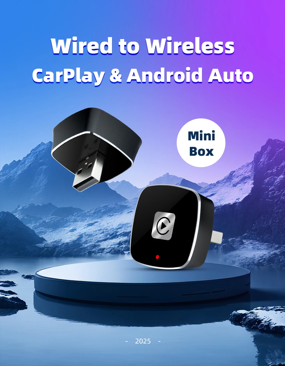 2-in-1 Wireless CarPlay Adapter for Android iPhone, Wired to Wireless CarPlay Box, USB Connection