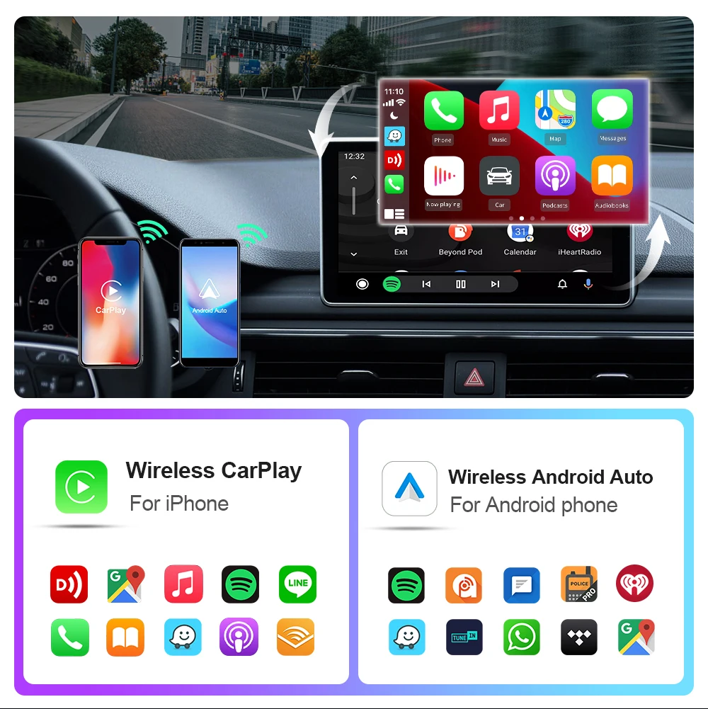 2-in-1 Wireless CarPlay Adapter for Android iPhone, Wired to Wireless CarPlay Box, USB Connection