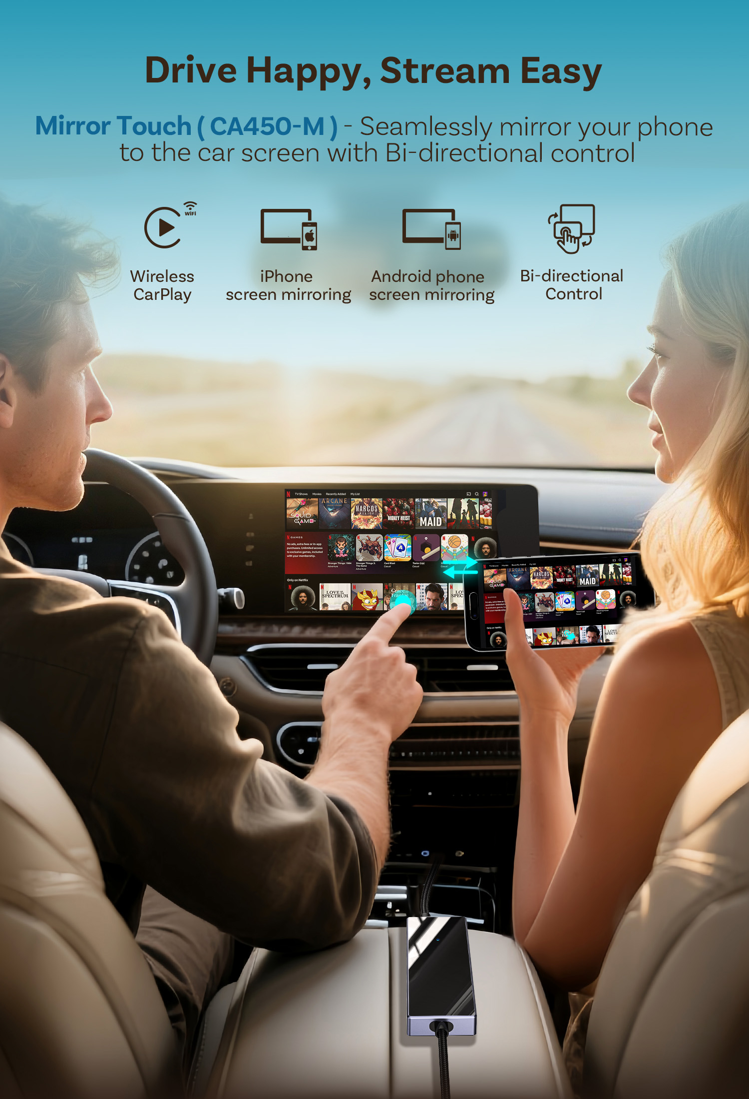 CA450-M Mirror Touch Wireless CarPlay Adapter