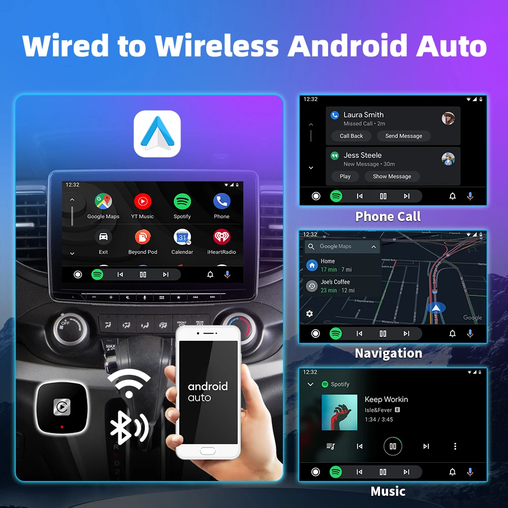 2-in-1 Wireless CarPlay Adapter for Android iPhone, Wired to Wireless CarPlay Box, USB Connection