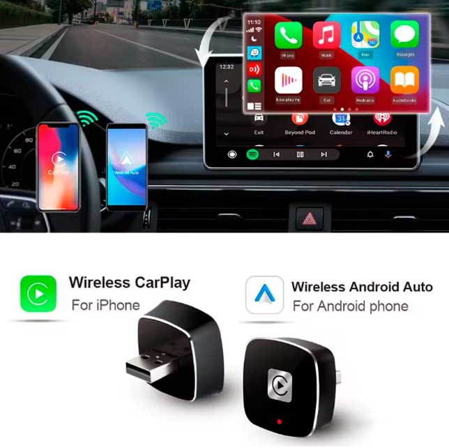 2-in-1 Wireless CarPlay Adapter for Android iPhone, Wired to Wireless CarPlay Box, USB Connection